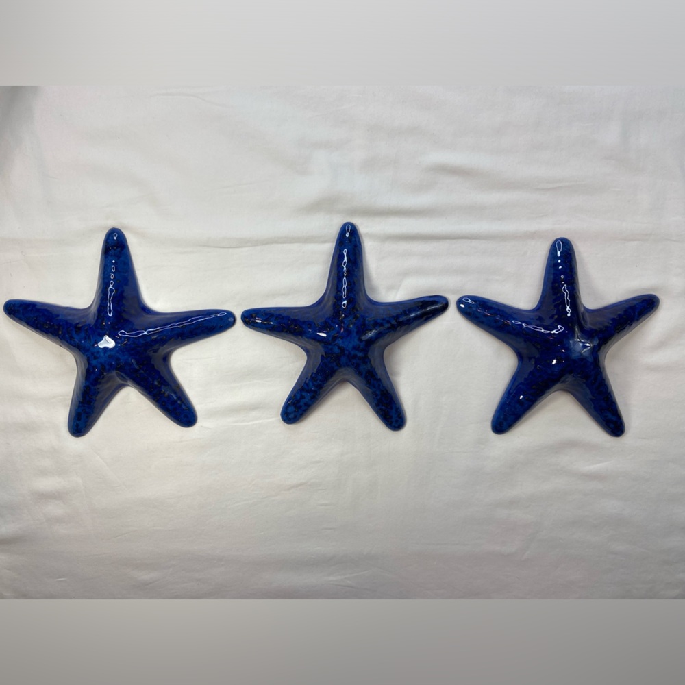 Starfish 3 Blue Cobalt Glazed Terracotta Pottery Tabletop Decor 3 included